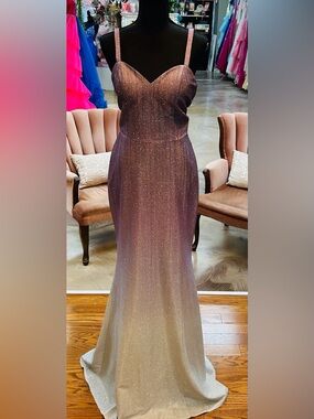 Glitter Ombre Maxi Dress with V-Neck Straps — Plum to Cream